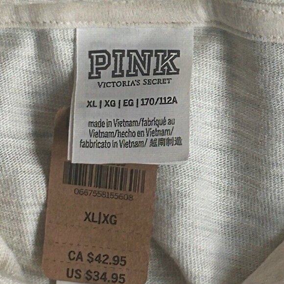 Victoria's Secret Pink Lounge Slub Cotton Full Zip Hoodie Cream Ivory Pockets XL - Picture 3 of 7